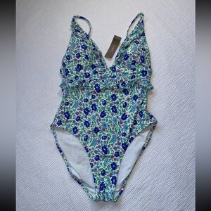 NWT J.Crew Storybook Floral Ruffle V-neck One Piece Swim